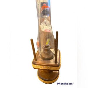 Footed wood base Hurricane glass shaded candle lamp holder